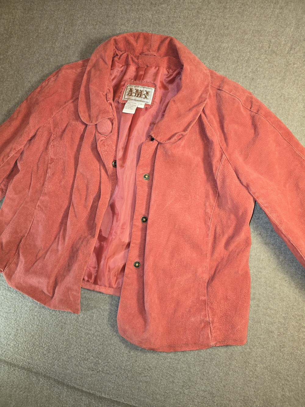 AMI Women's Rust Red Suede Button Down Crop Jacket Vintage Women's Large